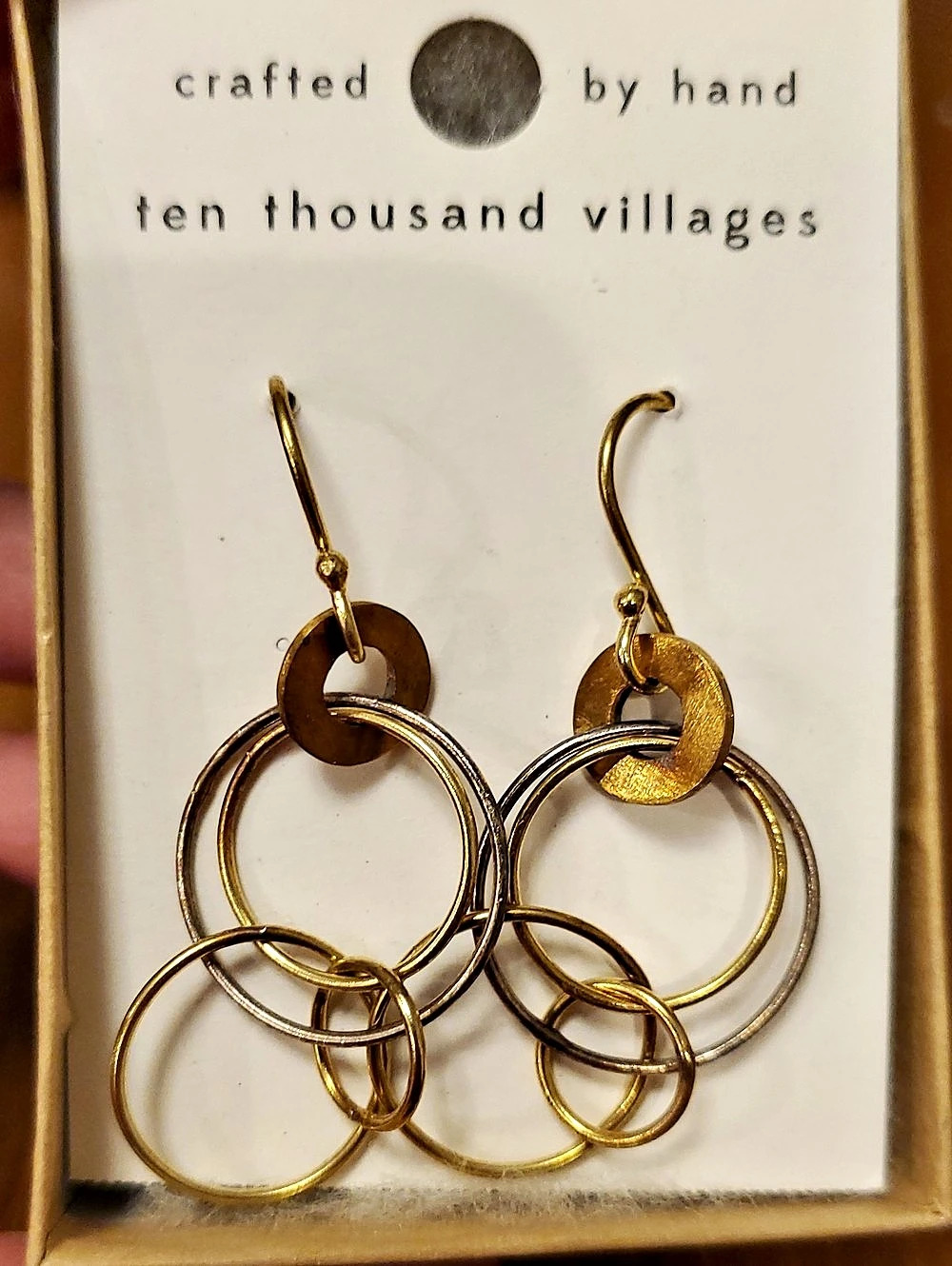 Ten Thousand Villages Linked Hoops Earrings Gold & Silver NWT